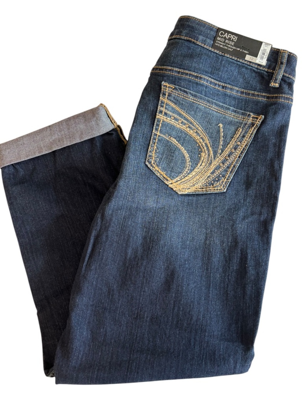 Apt. 9 Denim Capris Size 12 NWT Mid Rise Stretch Blue Jeans Cropped Capri Pants
